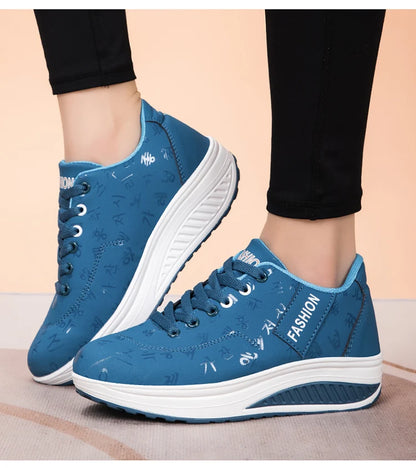Scarpe casual da donna per l'outdoor con suola spessa e tacco oscillante, scarpe sportive alla moda con plateau, taglia 42, suola piatta, per camminata e corsa