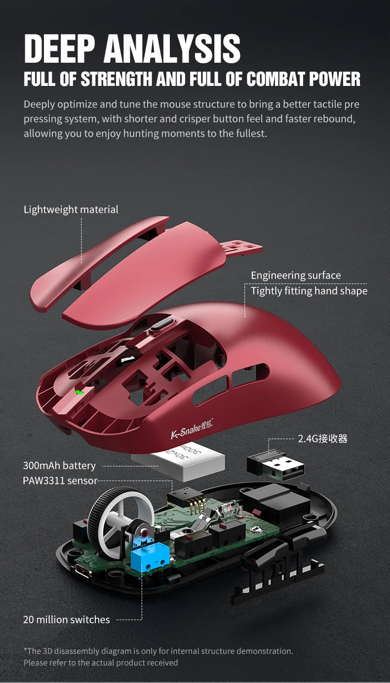 K-Snake X11 Bluetooth Wireless Gaming Mouse, Tri-Mode RGB Rechargeable Mouse with PAW3311 Sensor, 12000 DPI Magnetic Charging Gaming Mouse for PC, Laptop & Office