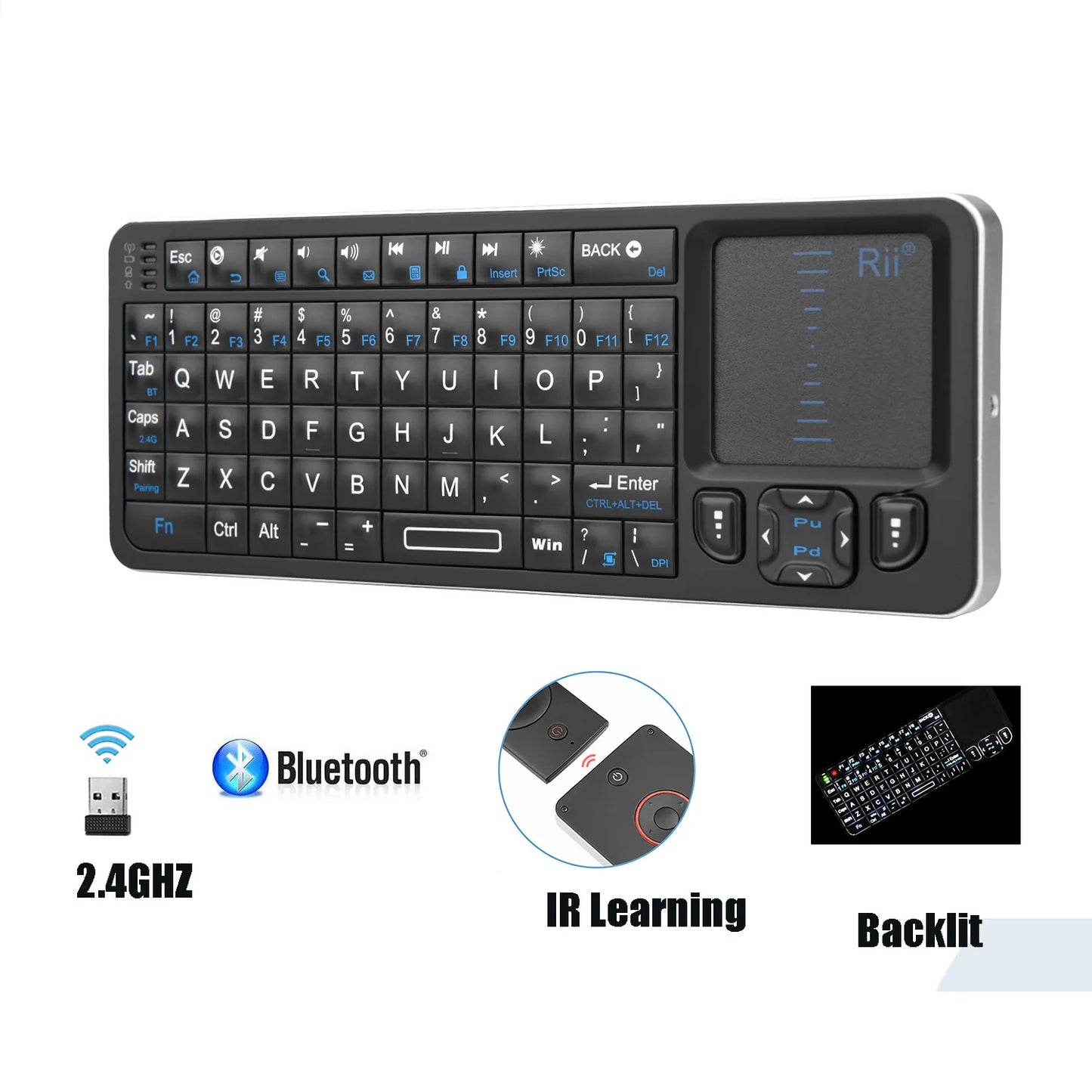 Rii Mini Wireless English Keyboard with TouchPad for Android TV Box/Mini PC/Laptop Mac, Laptop, Windows, Tablet
