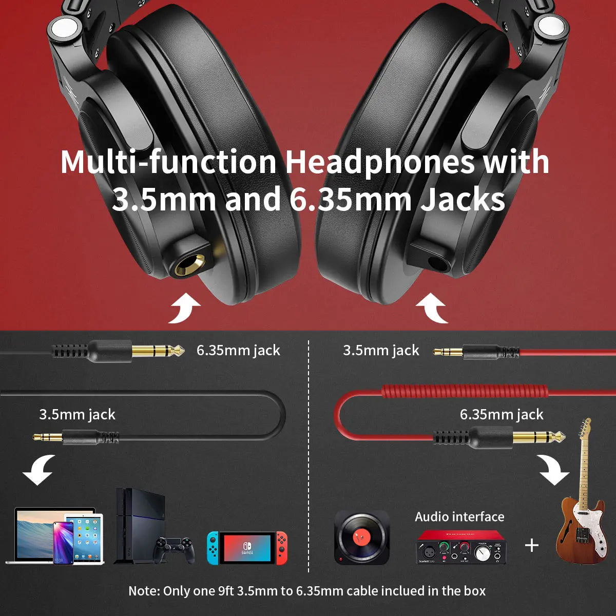 Auscultadores OneOdio A71 HiFi de Estúdio DJ com Fio e Microfone – Headset Gaming Profissional de Monitorização com Graves Profundos