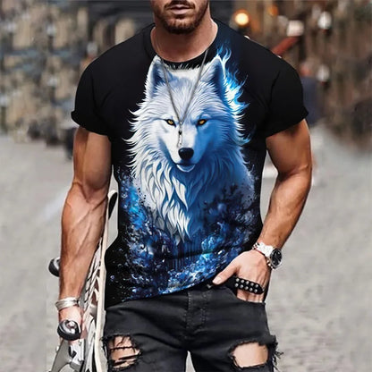 New Retro Style 3D Wolf Print Men's T-shirt Summer Daily Men's Casual T Shirt Outdoor Street Men Fashion Street Short Sleeve Tee