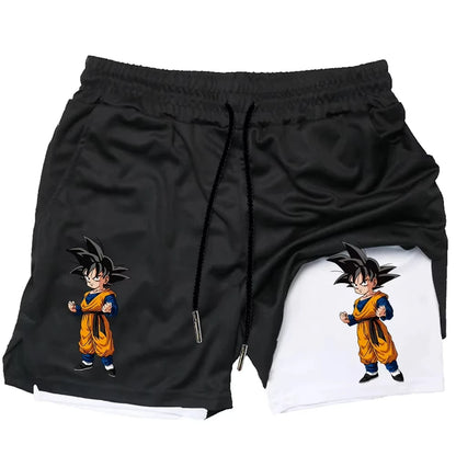 2026 Summer Dragon Ball Z Majin Buu 2-in-1 Double Layer Gym Shorts, Oversized Men's Fitness Retro Streetwear Unisex Athletic Y2k