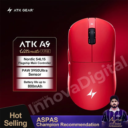 Mouse de gaming wireless ATK Dragonfly A9 Ultimate A9 Air PAW3950, ultra-ușor, ergonomic, pentru e-sports gamer FPS CSGO A9 Ultra