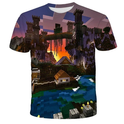 3D Printed Casual Summer Cute Boys Girls Building Blocks Cartoon T-shirt Boys T Shirt Minecraft Popular Tops Inside Outside Mc