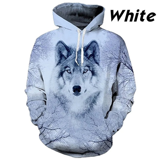 Sweatshirt com Capuz Lobo 3D Estampado, Estilo Europeu e Americano, Pullover Casual de Manga Comprida com Personalidade Animal, Modelo Popular