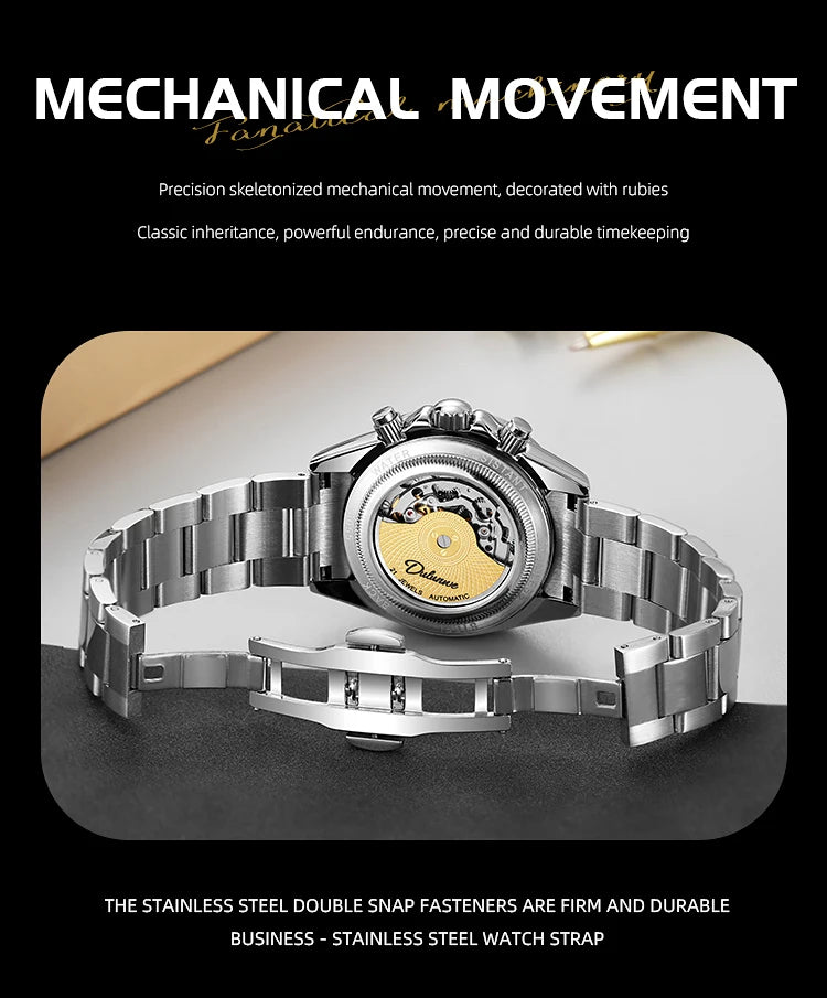 Diamond Bezel Stainless Steel Automatic Watch Fashion Mulitfunction Waterproof Luminous Mechanical Watches for Men
