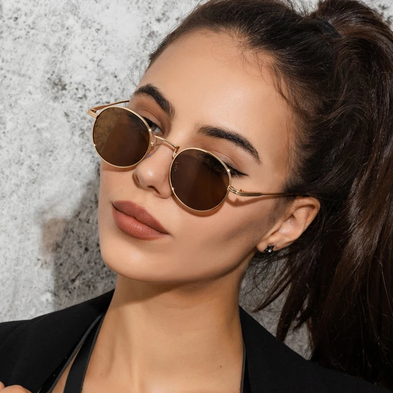 Módní kulaté vintage sluneční brýle pro ženy a muže, sluneční brýle s přechodem barev pro ženy, retro brýle ze slitiny, Gafas De Sol, sluneční brýle