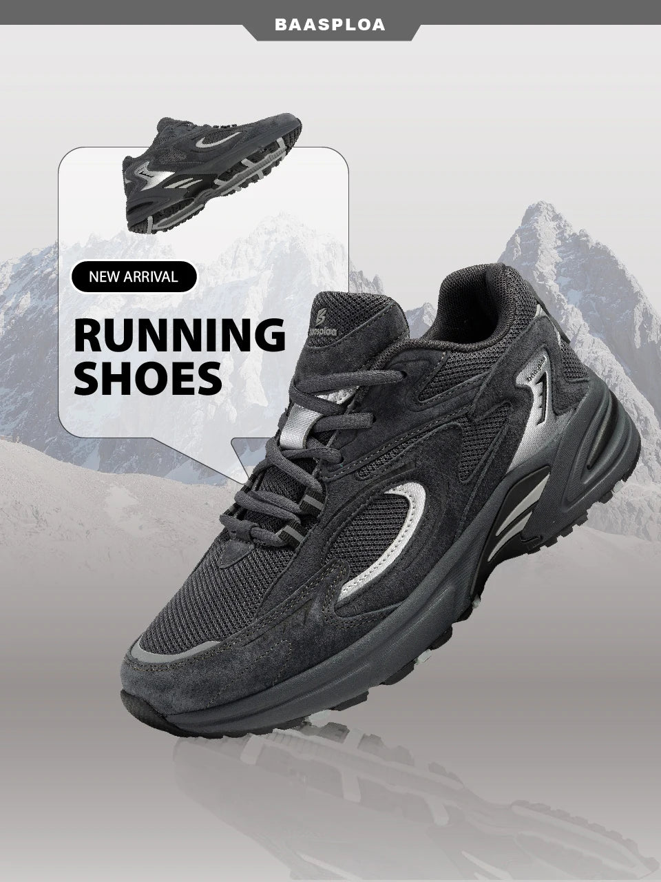 Baasploa Nieuwe hardloopschoenen voor heren, outdoor, modieus, lichtgewicht sportschoenen van mesh, casual herenschoenen, ademend, antislip wandelschoenen