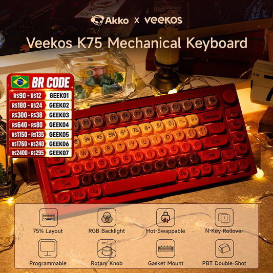 AKKO 5075 X Veekos K75 Gaming Mechanical Keyboard Keyboard 75% RGB 3/5-Pin Hot Swap Wired Customized Keyboard with Knob Gasket