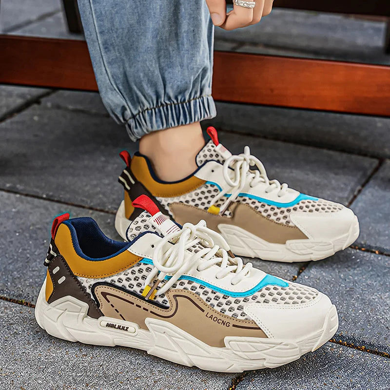 Chaussures de sport pour homme : chaussures de marche estivales en maille, décontractées et tendance, à lacets, neuves, pour les jeunes, idéales pour les trajets quotidiens, confortables et polyvalentes