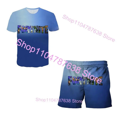 2PCS Suits F-Fortnited Victory 3D T-shirt Shorts Kids Tops Girls Boys Battle Royale Clothes Harajuku Tees Hero Children T Shirt