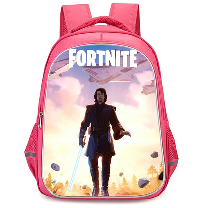 Mochila Fortnite Cartoon vermelha de 16" unissexo com fecho duplo, grande capacidade, mochila escolar para crianças, meninos e meninas dos 5 aos 8 anos