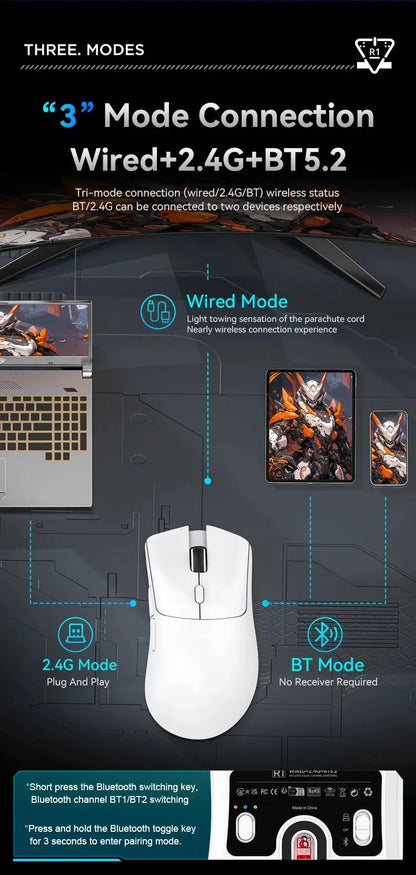 Attack Shark R1 Wireless Mouse for Gaming 1000 Hz PAW3311 Sensor, Rechargeable, Bluetooth Tri-mode, Ergonomic