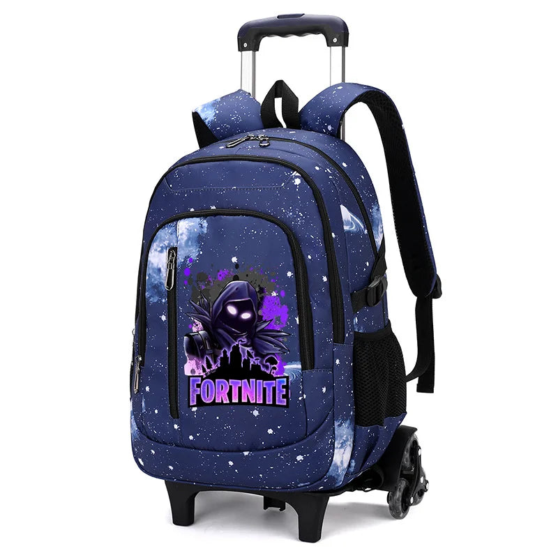 Fortnite 2 viename vežimėlis-kuprinė su žvaigždėto dangaus raštu, didelės talpos vandeniui atsparus nešiojamojo kompiuterio krepšys su laiptų įveikimo konstrukcija, mokyklinė kuprinė moksleiviams