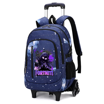 Fortnite 2 viename vežimėlis-kuprinė su žvaigždėto dangaus raštu, didelės talpos vandeniui atsparus nešiojamojo kompiuterio krepšys su laiptų įveikimo konstrukcija, mokyklinė kuprinė moksleiviams
