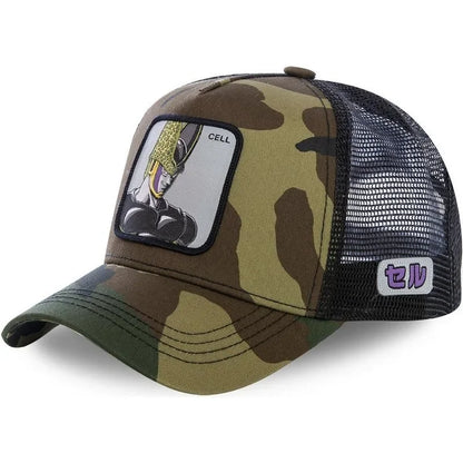 Dragon Ball Buu Goku-Kappe, Sommer-Reisekappe mit Schirm, Herren-Kappe mit Stickerei, im Hip-Hop-Stil, Sonnenvisier, verstellbare Trucker-Netzkappe