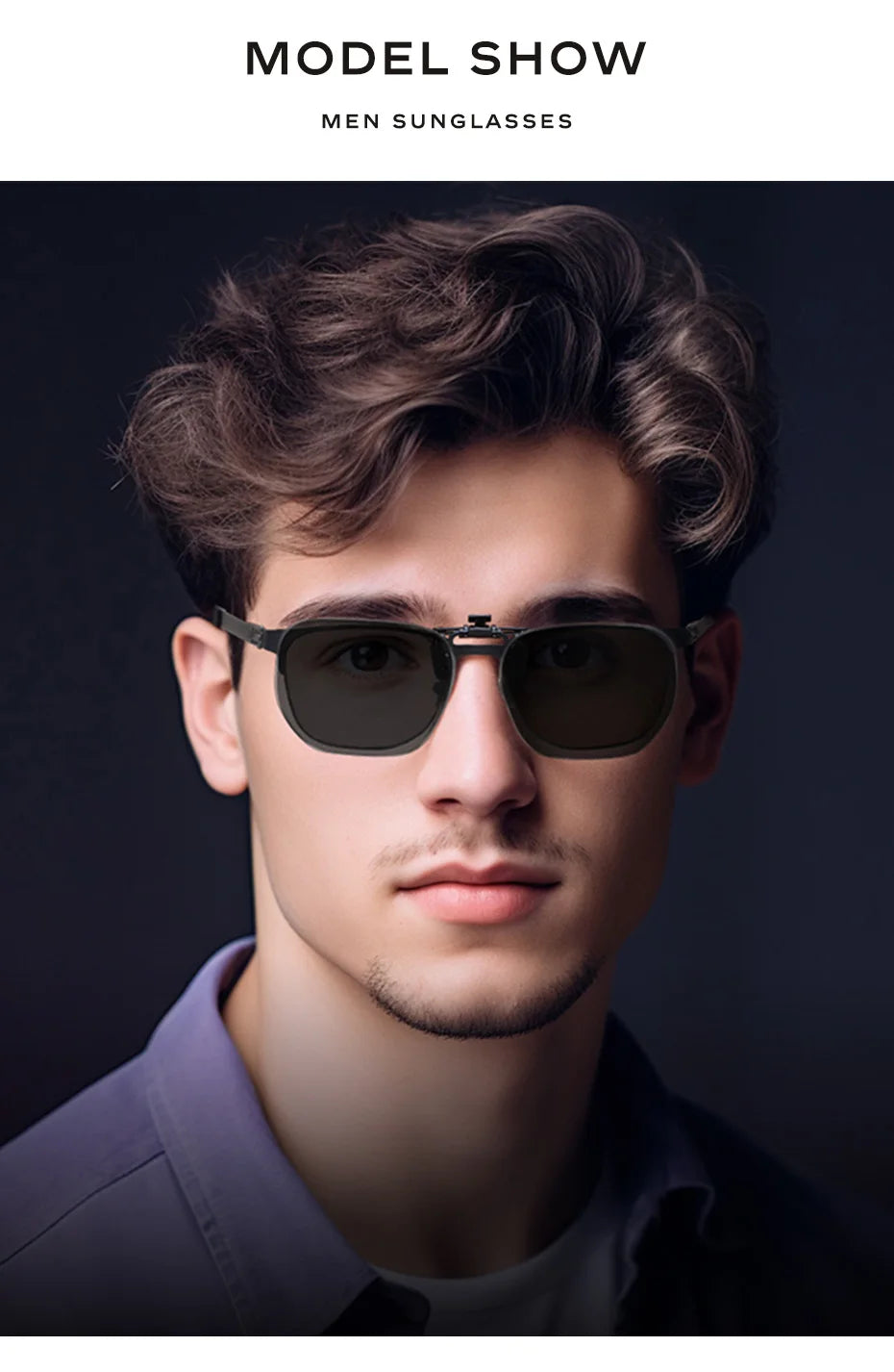 CAPONI Nové sluneční brýle s klipem pro muže, čtvercové polarizované fotochromatické brýle s klipem, odklápěcí, chrání oči, lehký klipový rám BS1103