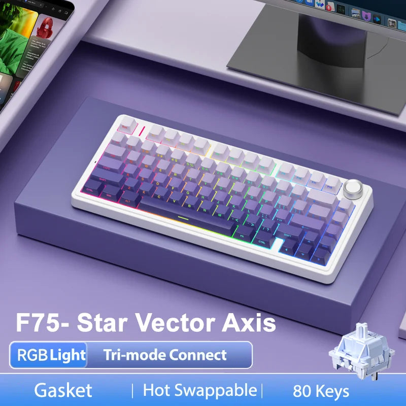 AULA F75 Pro kabellose mechanische Gaming-Tastatur mit Gasket-Mount, RGB, anpassbar, 75-%-Layout und seitlich gravierten PBT-Tastenkappen