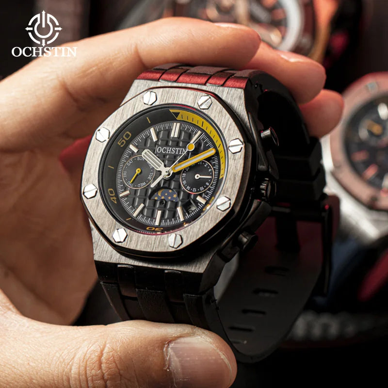 OCHSTIN Automatic Men Watches Luxury Designer Octagon Bezel Mechanical Date Day Night Dial Luminous Male Trendy Sport Wristwatch