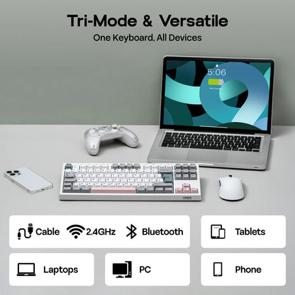 ISO-UK-Layout EPOMAKER TH87 TKL-Layout kabelgebundene/BT/2.4Ghz kabellose mechanische NKRO-Tastatur mit 10000mAh-Akku & RGB-Beleuchtung