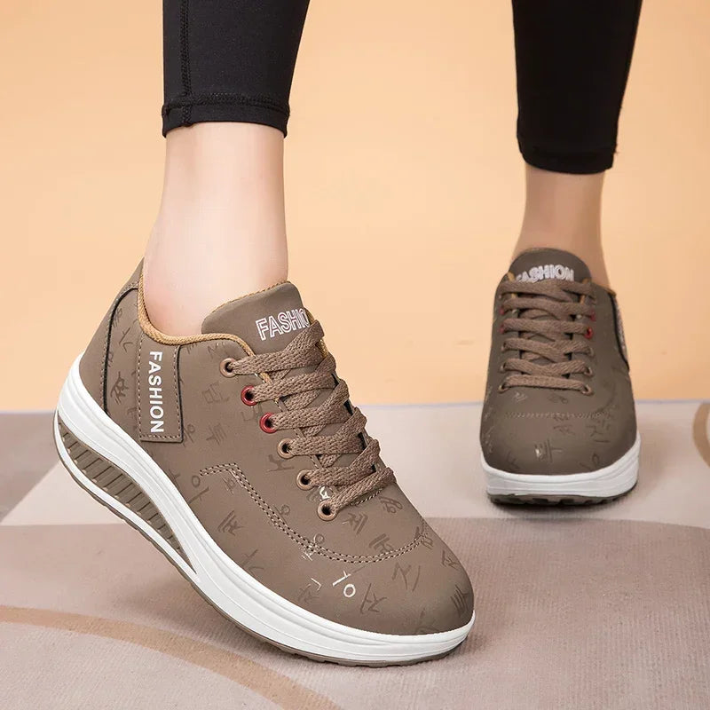 Scarpe casual da donna per l'outdoor con suola spessa e tacco oscillante, scarpe sportive alla moda con plateau, taglia 42, suola piatta, per camminata e corsa
