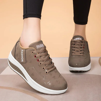 Scarpe casual da donna per l'outdoor con suola spessa e tacco oscillante, scarpe sportive alla moda con plateau, taglia 42, suola piatta, per camminata e corsa