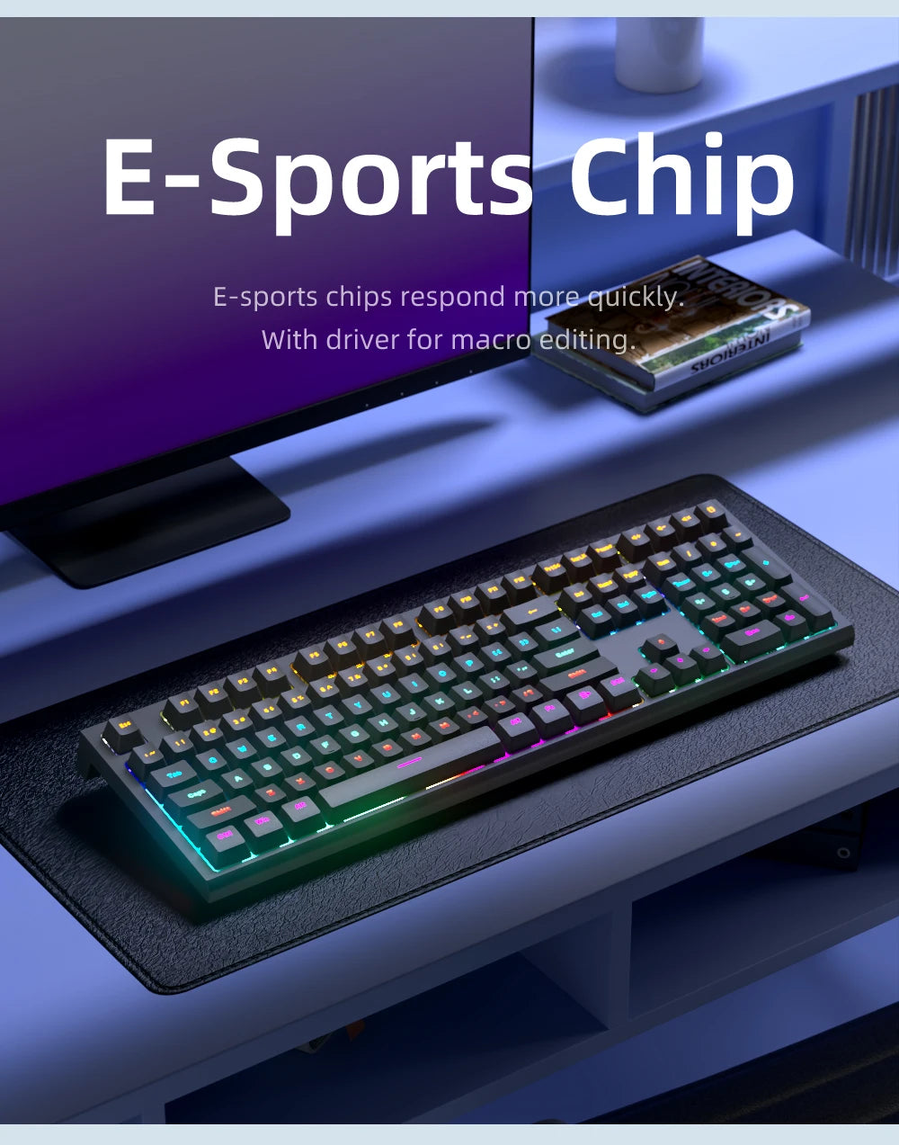 Mechanische kabelgebundene Gaming-Tastatur mit 108 Tasten und RGB-Hintergrundbeleuchtung | Gaming-Chip | Niedrige Latenz | Anti-Ghosting | Für PC-, Windows- und Mac-Gamer