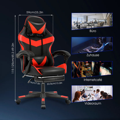 Gaming chair, office chair, desk chair, heavy-duty chair. Ergonomically designed with a cushioned seat and adjustable backrest.