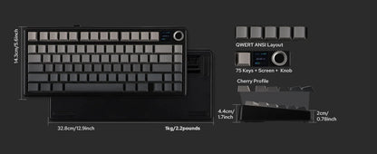 EPOMAKER X AULA F75 MAX kompakte mechanische Tastatur im 75-%-ANSI-Layout, kabelgebunden/Bluetooth/2.4GHz kabellos, mit TFT-Bildschirm und Drehregler