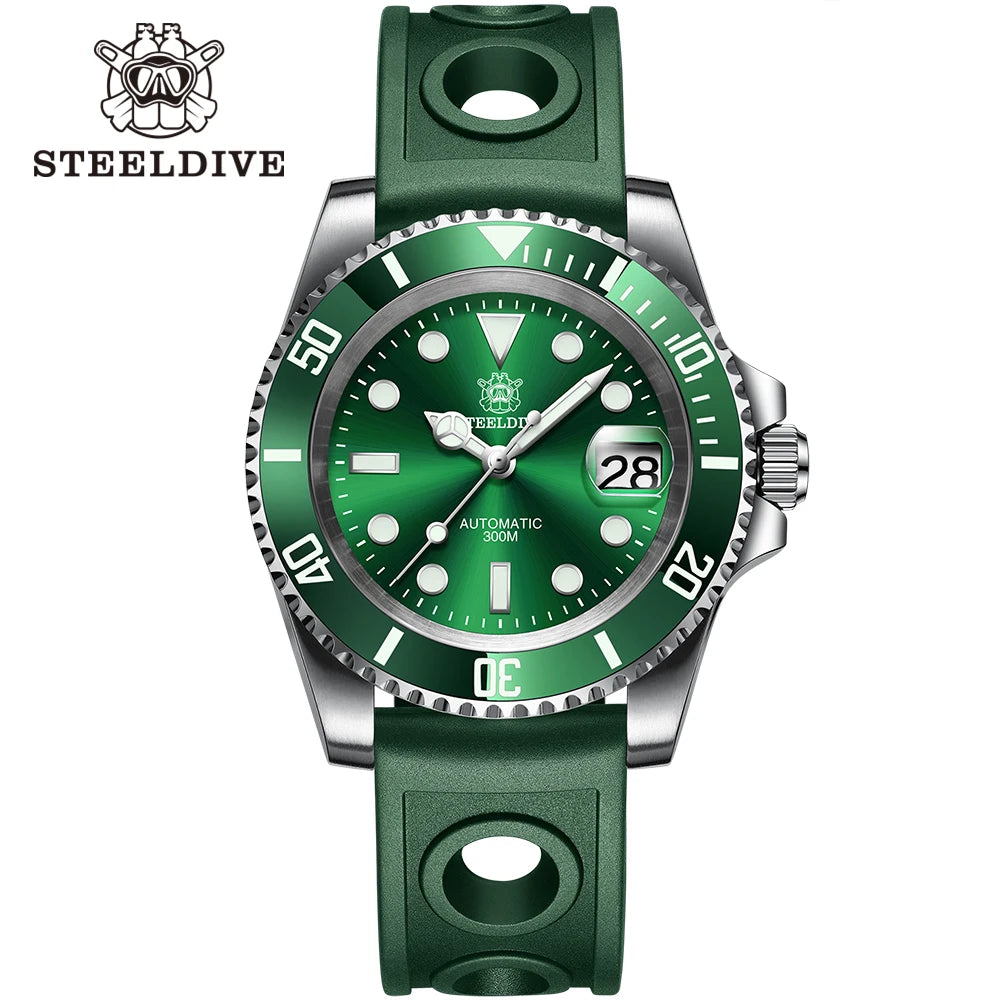 STEELDIVE SD1953 41MM Classic Water Ghost Calendar Magnifier NH35 Mechanical Movement BGW9 Super Luminous 30Bar Waterproof Watch