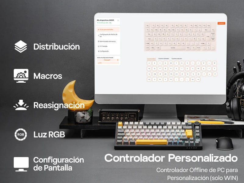 ISO-ES-Layout EPOMAKER X AJAZZ AK820 PRO 75% Spanisches Layout Kabelgebundene/2.4GHz/BT mechanische Tastatur mit Display & Drehregler für PC/Mac