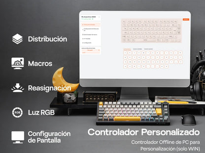 ISO-ES-Layout EPOMAKER X AJAZZ AK820 PRO 75% Spanisches Layout Kabelgebundene/2.4GHz/BT mechanische Tastatur mit Display & Drehregler für PC/Mac