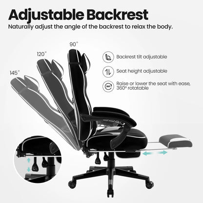 WOLTU Gaming Racing Chair Ergonomic Swivel Computer Chair with Footrest, Lumbar Support, Headrest, Adjustable Gamer Office Chair