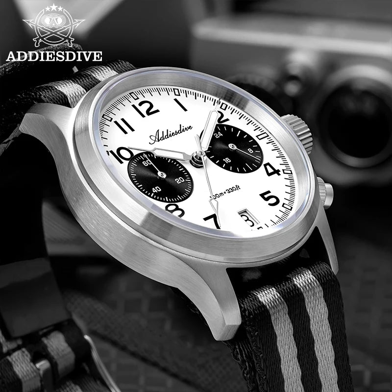 Reloj para hombre ADDIESDIVE 2025 New Panda Eye, retro de lujo, cuarzo VK64, cronógrafo deportivo, impermeable 100M, luminoso