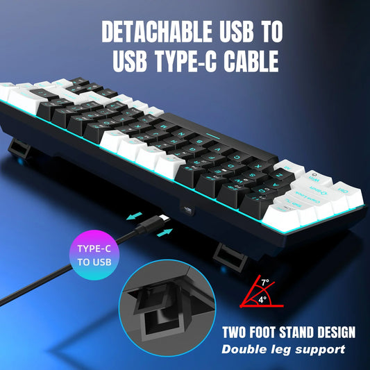 Glo 68 Keys Mechanical Keyboard Ergonomics RGB Backlit LED Hot Swappable Blue Switch Gaming Keyboard for PC Laptop Office