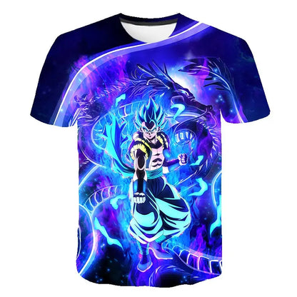 T-shirt Dragon Ball para Criança, Top Tee com Figuras de Anime Son Goku Super Saiyan, T-shirt para Rapaz, Roupa Infantil de Verão de Manga Curta