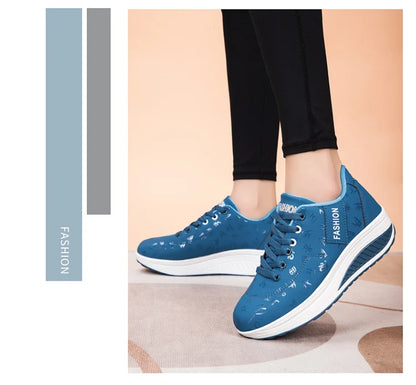 Scarpe casual da donna per l'outdoor con suola spessa e tacco oscillante, scarpe sportive alla moda con plateau, taglia 42, suola piatta, per camminata e corsa