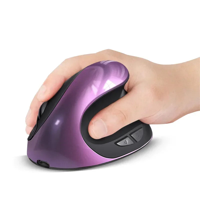 BTS-908 Mouse verticale ricaricabile di tendenza, mouse wireless ergonomico con ricevitore USB 2.4G, DPI regolabile fino a 1600 e 6 pulsanti