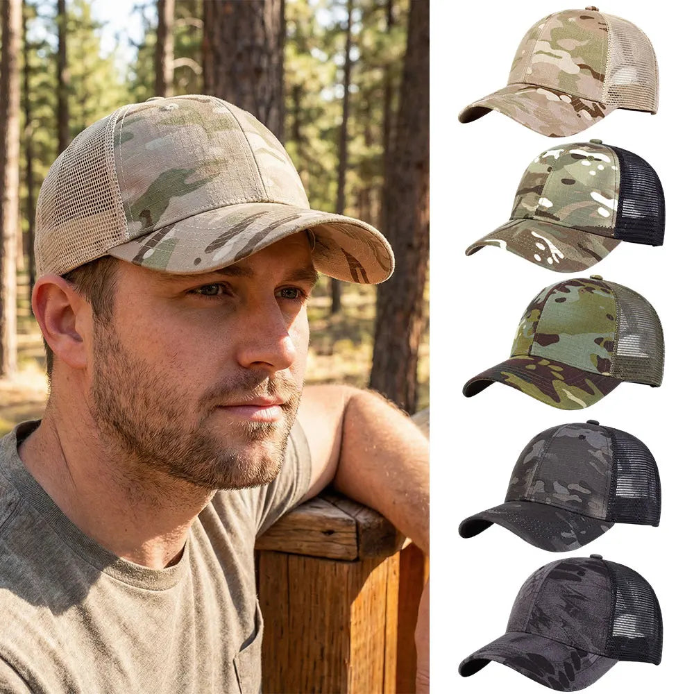 Men's Camouflage Baseball Net Cap Summer Sun Hat Military Camouflage Baseball Cap Breathable Tactical Cap For Outdoor Activities
