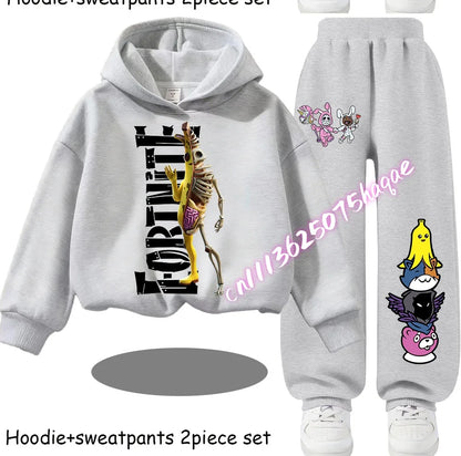 Fortnite Printed Children's Hoodies Cartoon Comfortable 2pcs Suit Loose Long Sleeve Tops with Pant Autumn Winter Clothes Gift