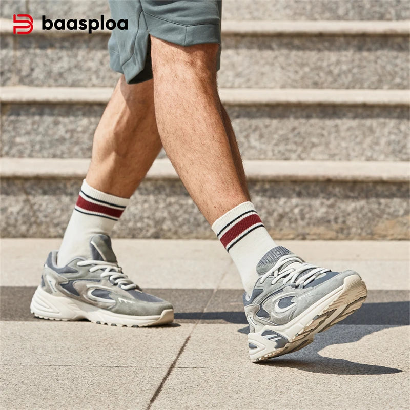 Baasploa Nieuwe hardloopschoenen voor heren, outdoor, modieus, lichtgewicht sportschoenen van mesh, casual herenschoenen, ademend, antislip wandelschoenen