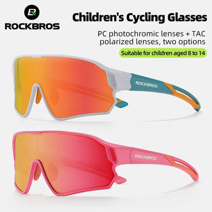 ROCKBROS Dětské polarizované fotochromatické cyklistické brýle s ochranou UV400, sluneční brýle pro outdoorové sporty, dětské brýle na horská kola (MTB)