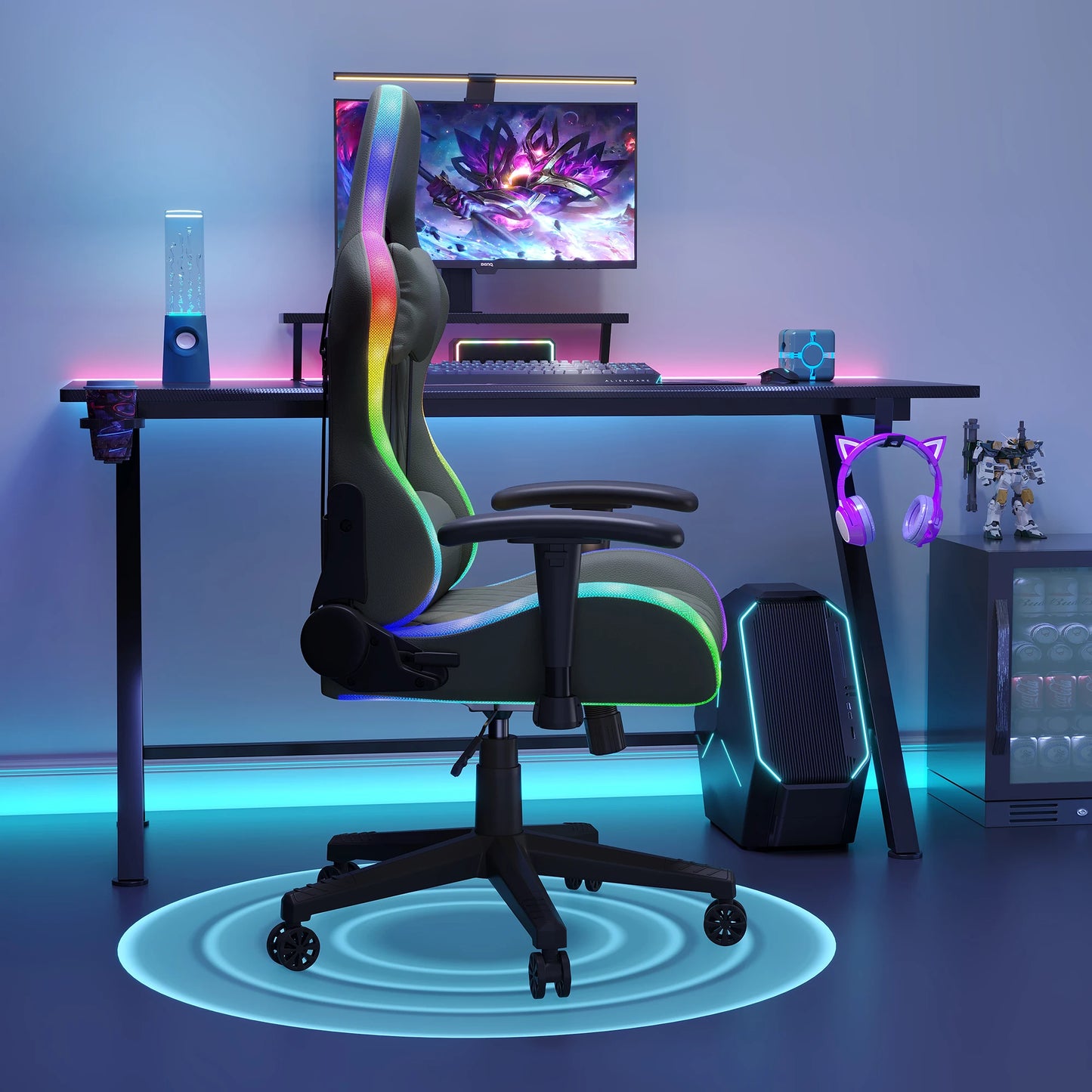 Ergonomic Gaming Chair with LED RGB Lights, Adjustable Gamer Chair with Lumbar Massage Support, Reclining Computer Chair for Teens & Adults