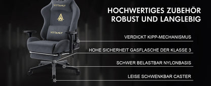 Vittanly Gaming Chair Ergonomic Office Chair with Footrest, Breathable Fabric Adjustable Rotating Computer Chair with 3D Armrests for Gaming & Work