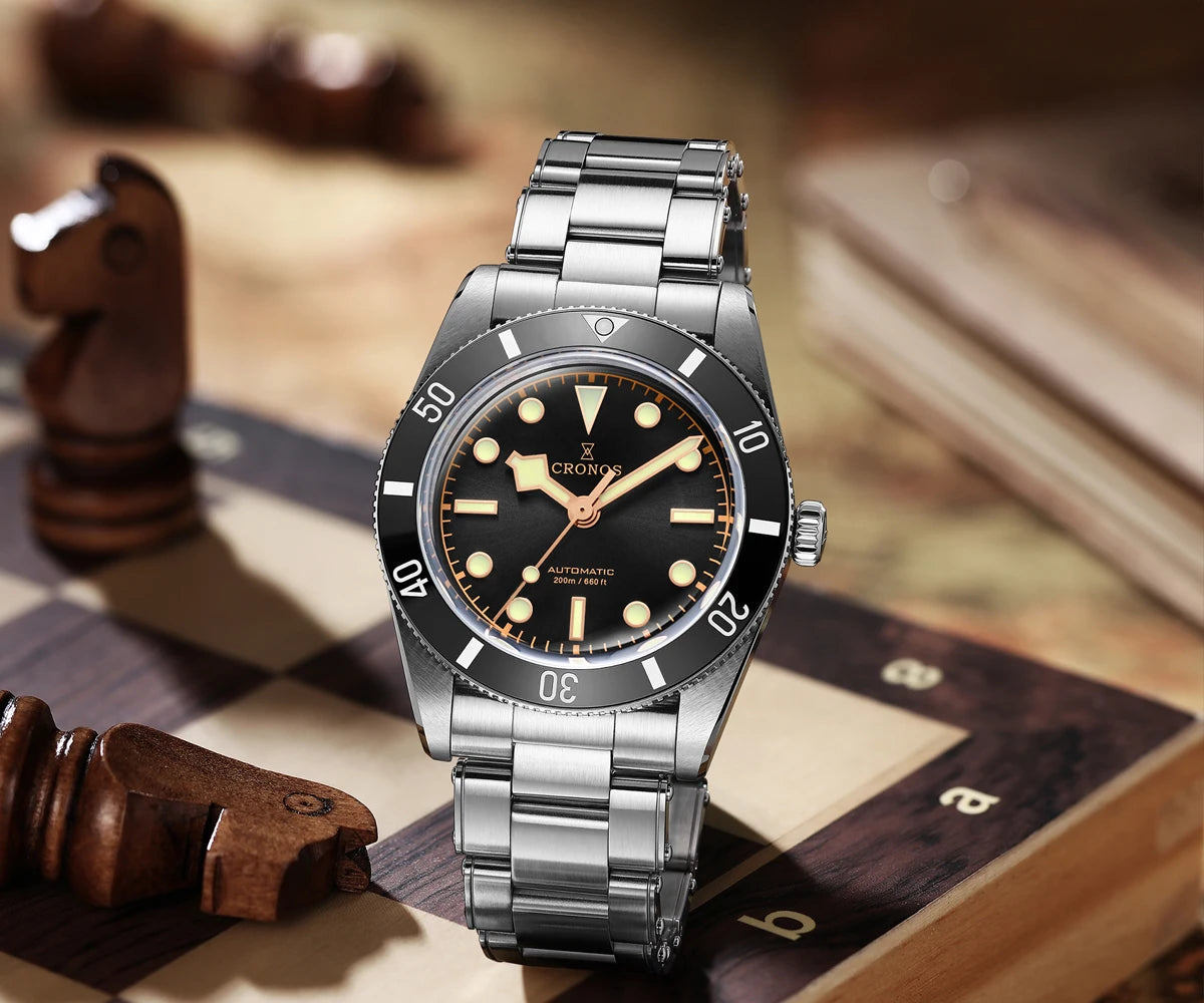 Cronos Luxury Men's Watches 37mm Diver BB54 Vintage Automatic Matt/ Aluminum Bezel Female End Links Sapphire 20 Bar L6033 M