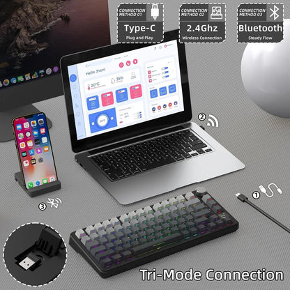 ATTACK SHARK X85 Pro 75% Mechanical Keyboard Wireless RGB Gaming Keyboard with Display Screen, Knob Control, Hot Swappable Gasket Mount, Bluetooth, 2.4GHz & Wired