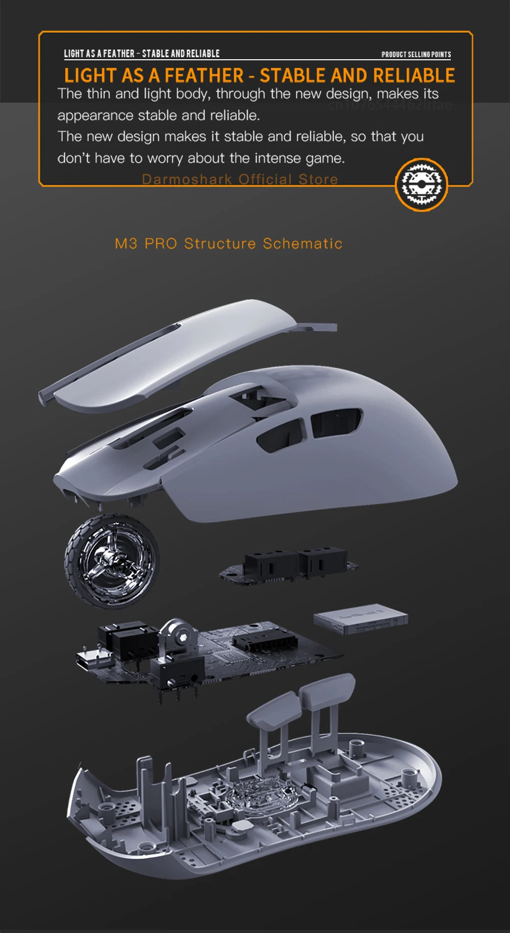 Darmoshark M3Pro gamingmus 2.4G BT trådlös tri-mode PAW3395-sensor N52840 26000DPI för stora händer makrodrivrutin mus för gaming