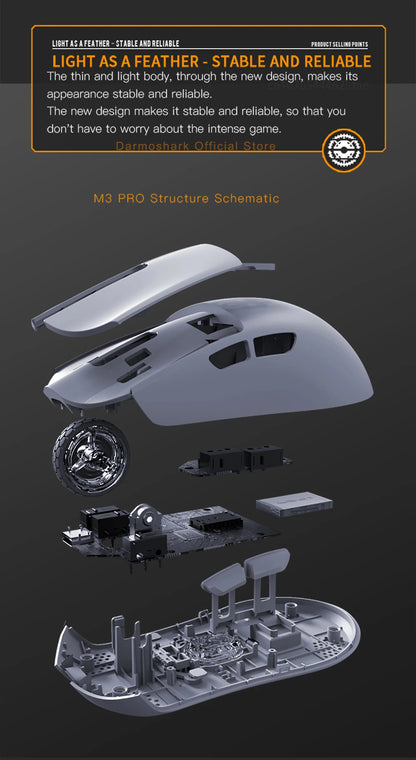 Darmoshark M3Pro gamingmus 2.4G BT trådlös tri-mode PAW3395-sensor N52840 26000DPI för stora händer makrodrivrutin mus för gaming