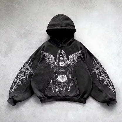 American Y2K New Hip Hop Trend Retro Hoodie Women Street Casual Loose Joker Vintage Sweatshirt Unisex Fleece Padded Warm Hoodie