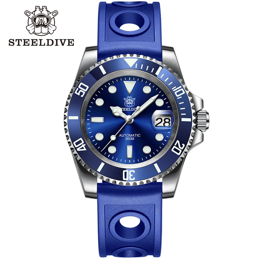 STEELDIVE SD1953 41MM Classic Water Ghost Calendar Magnifier NH35 Mechanical Movement BGW9 Super Luminous 30Bar Waterproof Watch